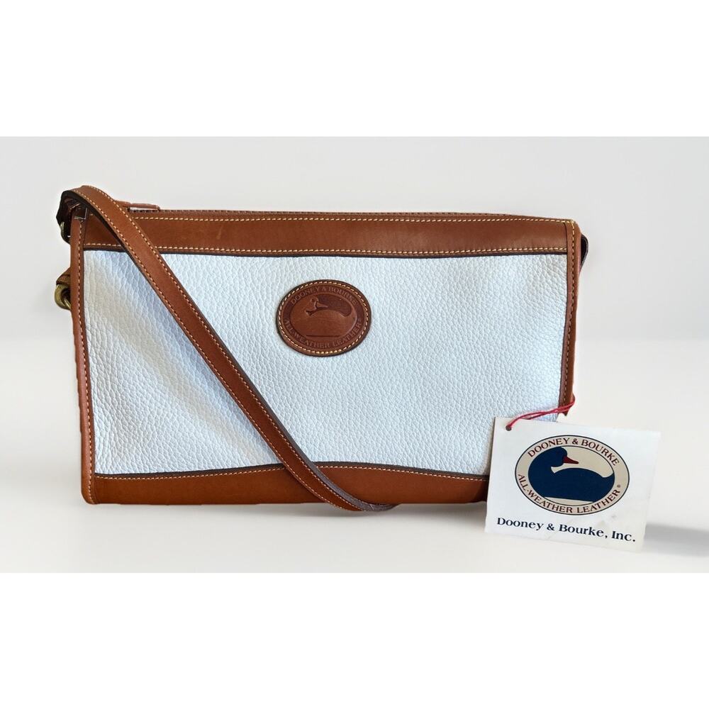 New NWT Vintage Dooney & Bourke Cream Brown All Weather Leather Crossbody Bag